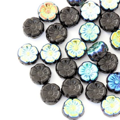 Korálik mačkaný kytička Hawaii 8/4mm čierna AB 23980/28701 (20ks)
