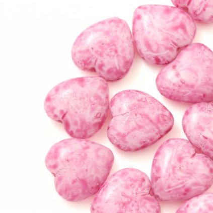 Korálok krčený srdiečko 16/15mm mramor fuchsia (1ks)