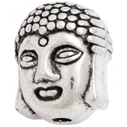 Korálik kovový budha 10mm staré striebro