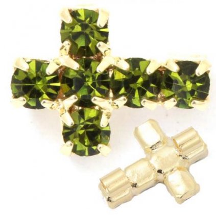 Korálik krížik 10 / 7mm „horizontal“ olivine/gold plating 24kt