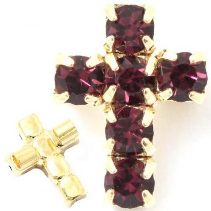 Korálik krížik 10 / 7mm „vertikal“ amethyst/gold plating 24kt