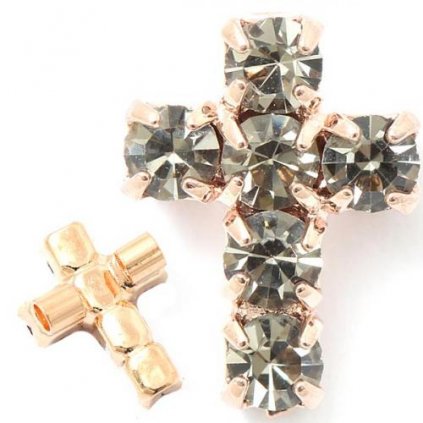 Korálik krížik 10 / 7mm „vertikal“ black diamond/rose gold