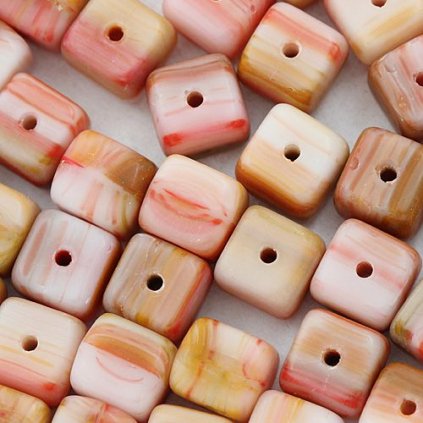 Korálik krčený Kostička 6mm oranžová žíhaná