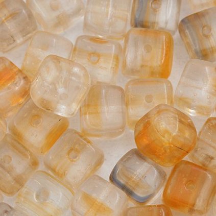 Korálik krčený Kostička 6mm oranžová žíhaná