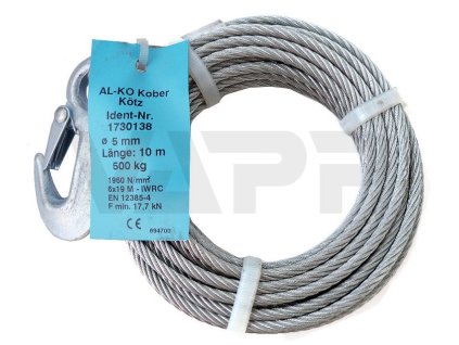 Lano k navijáku 10 m AL-KO k navijáku OPTIMA 501 a BASIC 450/500, pr. 5 mm (včetně háku)