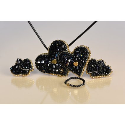 České náušnice "Dvojsrdce noci"