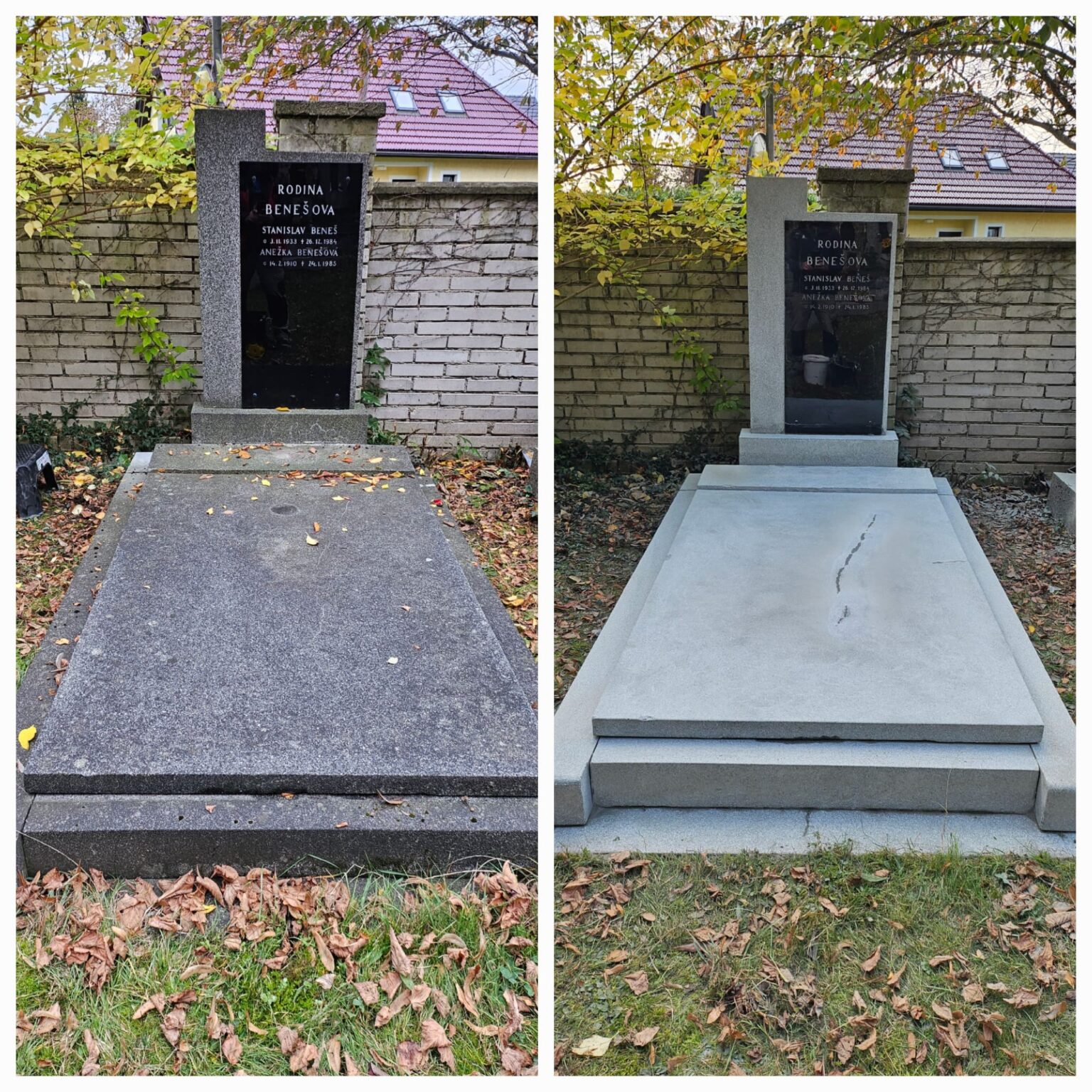 Přebroušení a oprava hrobu z umělého kamene