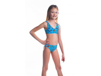 Dívčí plavky dvoudílné - tyrkysové s rybičkovým vzorem