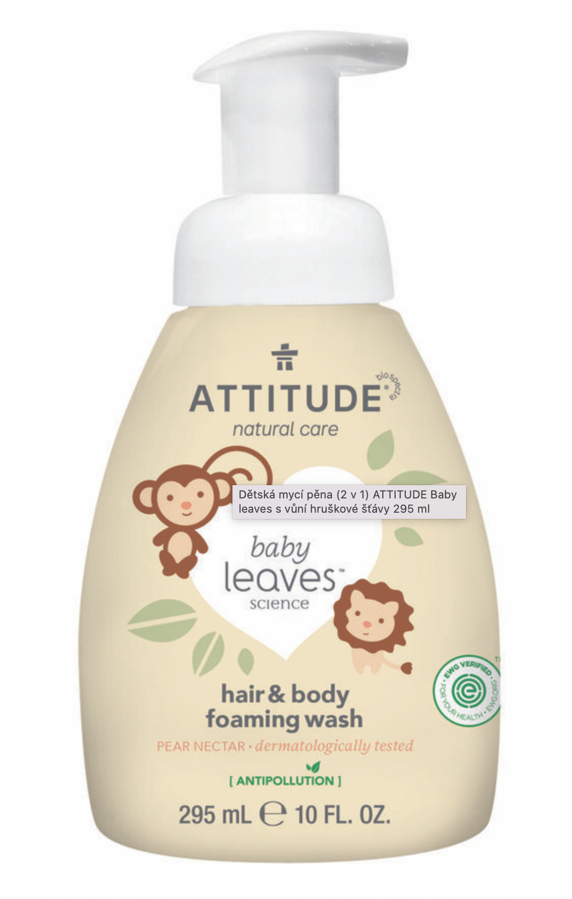 Dětská mycí pěna (2 v 1) ATTITUDE Baby leaves s vůní hruškové šťávy 295 ml