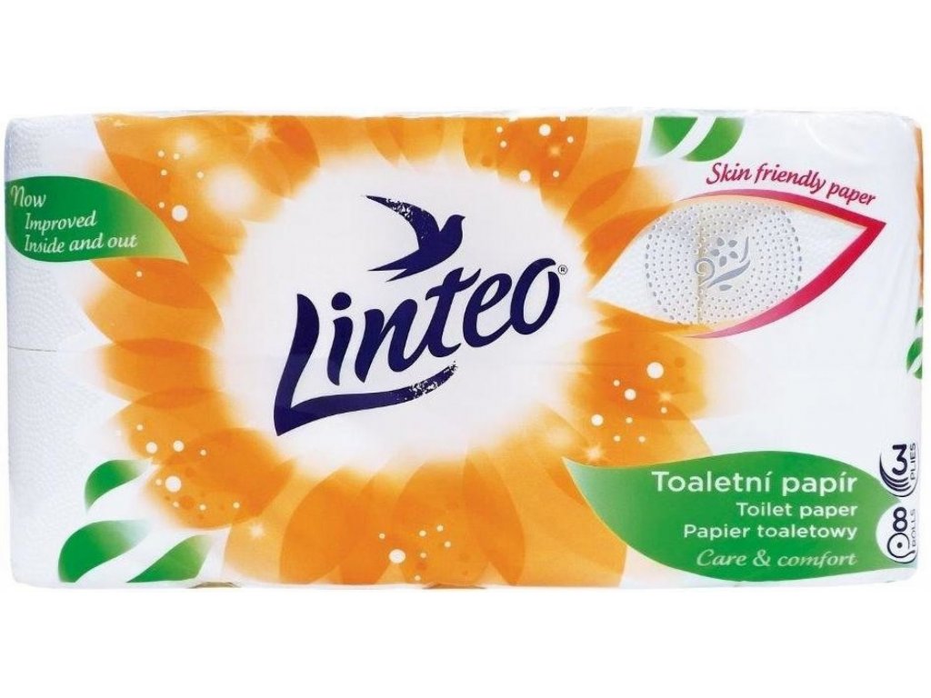 Toaletní papír Linteo – bílý, 3vrstvý, 8 rolí