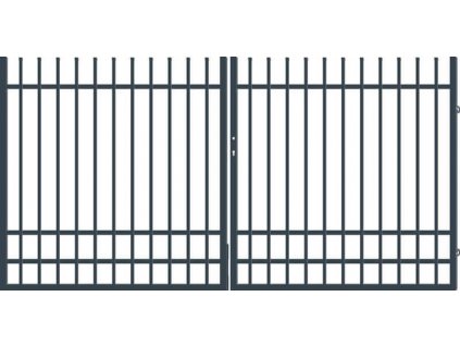 Dvoukřídlá brána s jednoduchými liniemi, s pohonem 