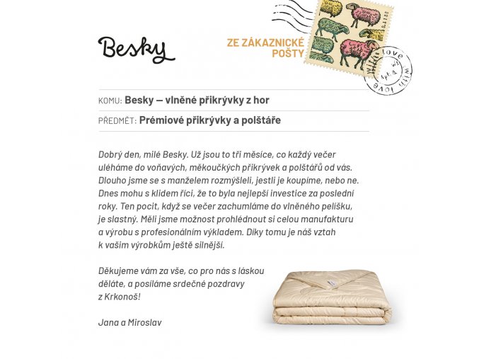 Lehká dvoulůžková vlněná přikrývka Besky Premium