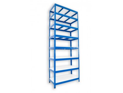 Kovový regál do technické místnosti Biedrax 45 x 120 x 270 cm, modrý - 8 polic bílé lamino 12mm