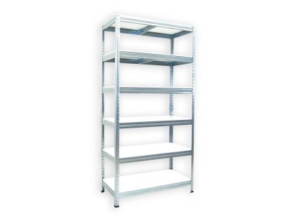 Kovový regál do technické místnosti Biedrax 45 x 90 x 180 cm, pozinkovaný - 6 polic bílé lamino 12mm