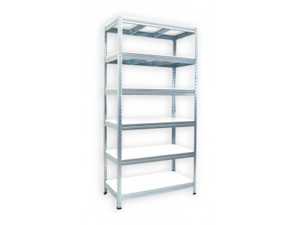 Kovový regál do technické místnosti Biedrax 45 x 90 x 180 cm, pozinkovaný - 6 polic bílé  lamino 12mm, 275kg