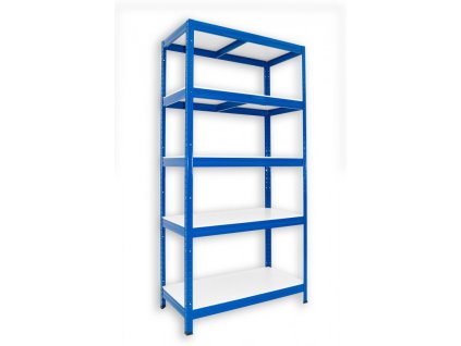 Kovový regál do technické místnosti Biedrax 50 x 75 x 180 cm, modrý - 5 polic bílé lamino 12mm