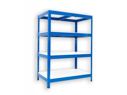 Kovový regál do technické místnosti Biedrax 60 x 75 x 90 cm, modrý - 4 police bílé lamino 12mm