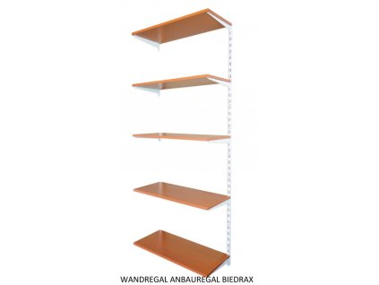 Nástěnný regál přídavný 50 x 80 x 200 cm, bílý - 5 polic třešeň
