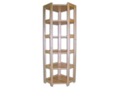 Regál dřevěný masivní - rohový 70 x 70 x 204 cm, 6 polic - přírodní
