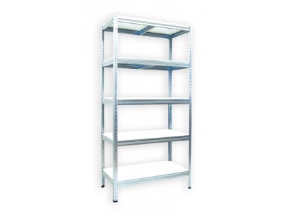Kovový regál do spíže Biedrax 60 x 90 x 180 cm, pozinkovaný - 5 polic bílé lamino 12mm