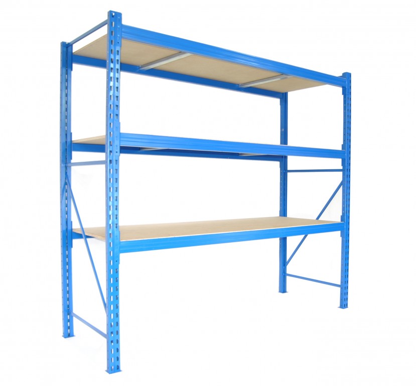 Profesionální regál Biedrax základní 60 x 150 x 250 cm, 3 police - nosnost 350 kg/police, modrý
