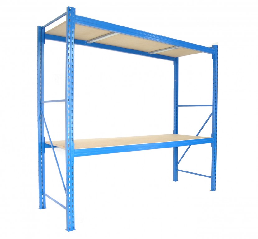 Profesionální regál Biedrax základní 80 x 150 x 250 cm, 2 police - nosnost 350 kg/police, modrý