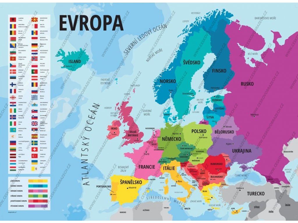 Mapa Evropy S Hlavnimi Mesty