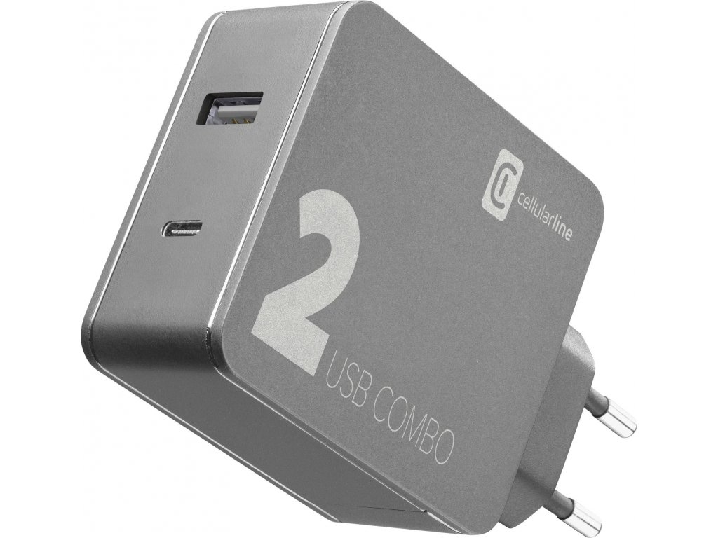 Síťová nabíječka Cellularline Multipower 2 Combo pro notebooky i smartphony s USB-C portem, 42W, čer