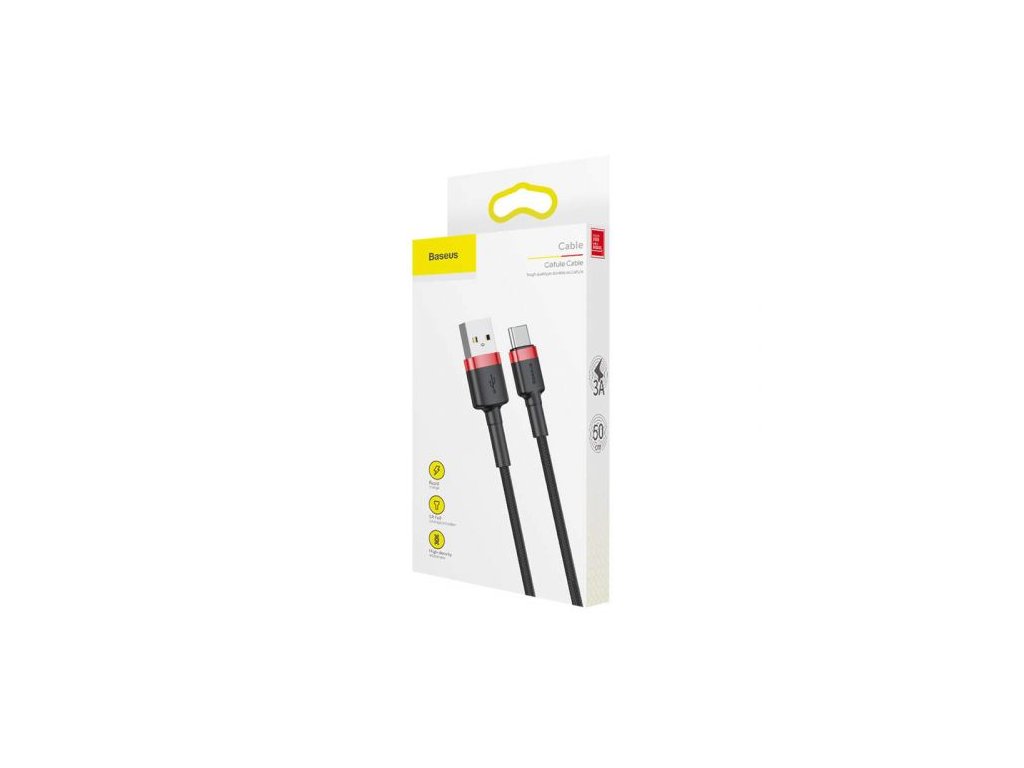Baseus Type-C Cafule Cable 3A 0.5m Red + Black (CATKLF-A91)