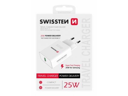 SWISSTEN TRAVEL CHARGER PD 25W FOR IPHONE AND SAMSUNG WHITE