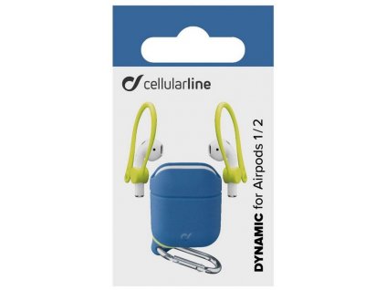 Ochranný kryt s karabinou Cellularline Dynamic pro Apple AirPods 1&2 s nástavci za ucho, modrý
