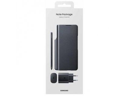 Samsung EF-FF92KKBE Kožený Flip Kryt + Pen + 25W Travel Adapter pro Galaxy Z Fold 3 Black