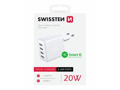 SWISSTEN TRAVEL CHARGER WITH 4x USB 4A 20W WHITE