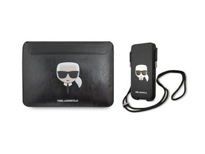 Karl Lagerfeld Kožené Sleeve Pouzdro pro MacBook Air/Pro + Saffiano Metal Logo PU Pouch L Black