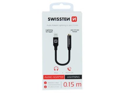 AUDIO ADAPTER SWISSTEN TEXTILE LIGHTNING /JACK 0,15 M BLACK