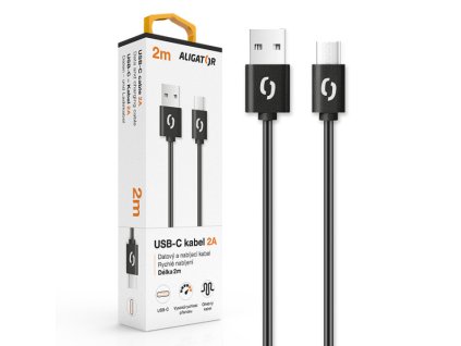 Datový kabel ALIGATOR 2A USB-C 2m, černý