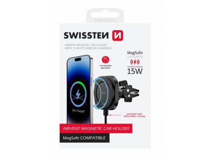 SWISSTEN MagStick COMPACT MAGNETIC CAR HOLDER WITH WIRELESS CHARGER 15W/7,5W(MagSafe compatible)