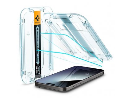 Ochranné sklo Spigen Glass tR EZ Fit 2 Pack pro iPhone 15 Pro transparentní