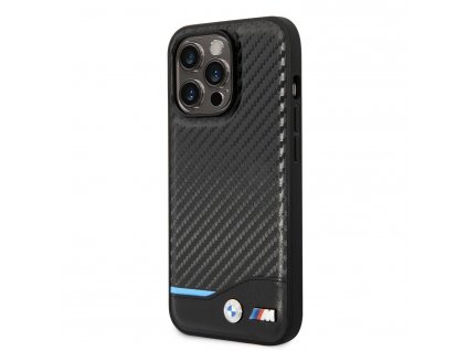 BMW M PU Carbon Blue Line Zadní Kryt pro iPhone 14 Pro Black