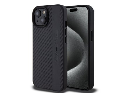 AMG PC/TPU Carbon Effect and Leather Stripe Magsafe Zadní Kryt pro iPhone 15 Black