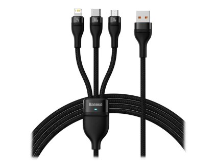 Baseus CASS030001 Flash Series 3v1 Kabel USB-A na USB-C, Lightning, MicroUSB 100W 1.2m Black