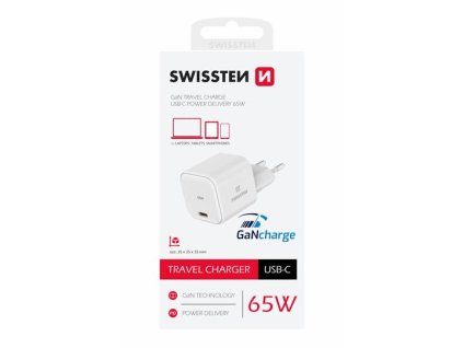 SWISSTEN TRAVEL CHARGER GaN 1x USB-C 65W POWER DELIVERY WHITE