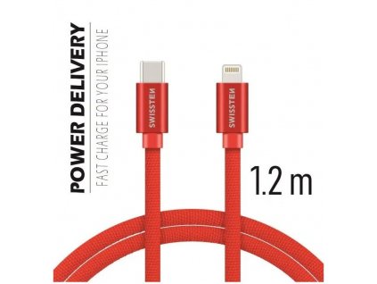 DATA CABLE SWISSTEN TEXTILE USB-C / LIGHTNING 1.2 M RED