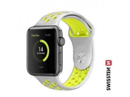 SWISSTEN SILICONE BAND FOR APPLE WATCH - SPORT 42 / 44 / 45 / 49 mm SILVER/YELLOW