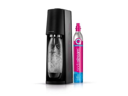 SodaStream Terra Black výrobník sody, mechanický, 1l láhev SodaStream Fuse, bombička s CO2, černý
