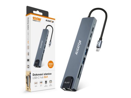 Aligator Dokovací stanice USB-C / Hub 8v1 (USB-C / 2xUSB / SD / MicroSD/ HDTV / RJ45)