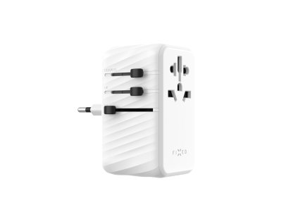 Cestovní adaptér FIXED Voyager 120W pro EU, UK a USA/AUS, s 3xUSB-C a 1xUSB výstupem, GaN, PD 120W,
