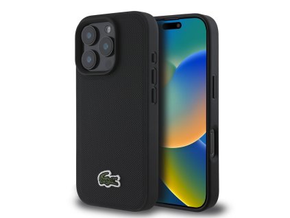 Lacoste Iconic Petit Pique Woven Logo MagSafe Zadní Kryt pro iPhone 16 Pro Max Black