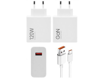 Xiaomi MDY-14-EE USB-A 120W GaN Cestovní Nabíječka + USB-C 6A Datový Kabel White (Bulk)