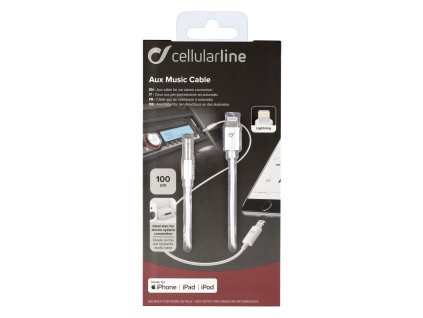 Audio kabel Cellularline Aux Music Cable, konektory Ligtning + 3,5 mm jack, MFI certifikace, bílý